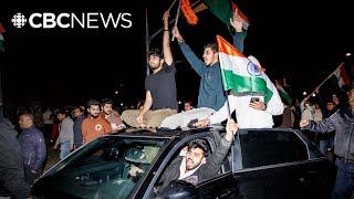 Weapons seen at proIndia protest near Torontoarea Hindu temple police [upl. by Yeargain]