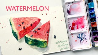 Painting Watermelon With Watercolor  Speedpaint and tips [upl. by Abshier]