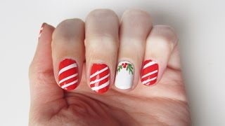 WinterNageldesign für Anfänger Zuckerstangenmuster und Mistelzweig  seni Nageldesign [upl. by Intruok]