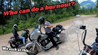 Sportster vs Street Glide Burnouts  Fernie BC Moto Trip [upl. by Stickney]