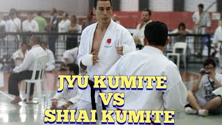 Karate  Shiai kumite vs jyu kumite competition rules vs free fight training [upl. by Goltz]