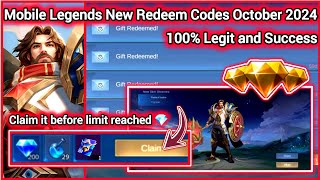 Mobile Legends Redeem Codes October 30 2024  MLBB diamonds codes 100 Legit and Success  giveaway [upl. by Yriek]