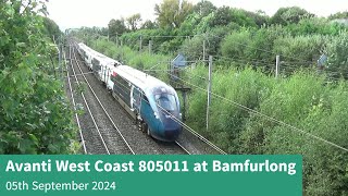 Avanti West Coast 805011 at Bamfurlong  05th September 2024 [upl. by Amerd]