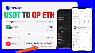 Swap USDT Bep20 to ETH Op Ethereum  BNB to ETH on trust wallet  cross chain swap BNB to OP [upl. by Vidovik]