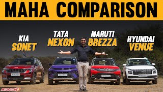 Tata Nexon vs Maruti Brezza vs Kia Sonet vs Hyundai Venue  MAHA COMPARISON [upl. by Amrita]