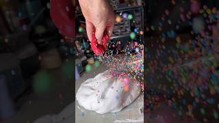 Mixing shaving cream and foam balls inside balloons into clear goo [upl. by Cattan]