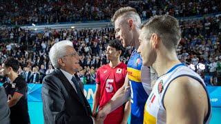 Mattarella alla partita inaugurale del mondiale di pallavolo maschile Italia – Giappone [upl. by Htabmas]