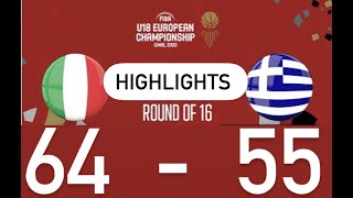 HIGHLIGHTS ITALY GREECE 6455 U18 European Championship FIBA 3822 [upl. by Publia]