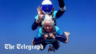 War veteran celebrating 102nd birthday becomes Britain’s oldest parachutist [upl. by Nimar]