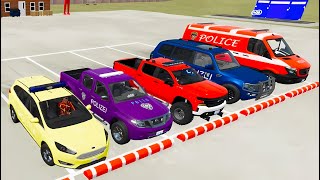 TRANSPORTING ALL POLICE CARS AMBULANCE FIRE TRUCK COLORFUL CARS WITH TRUCK S22 p118 [upl. by Nilecoj]