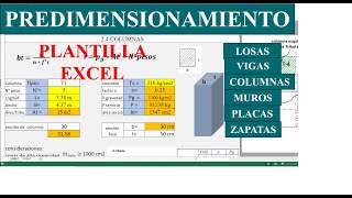 Predimensionamiento de LOSAS VIGAS COLUMNAS MUROS PLACAS ZAPATAS plantilla excel [upl. by Einolem]