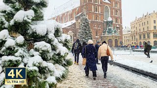 HEAVY SNOW Krakow Christmas Market 🇵🇱 4K Walking Tour 2023 [upl. by Romito]