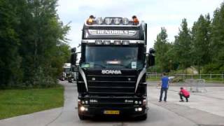 Scania V8 164 580  Scania v8 144 530 Hendriks transport  uittocht Tral meeting [upl. by Ttik]