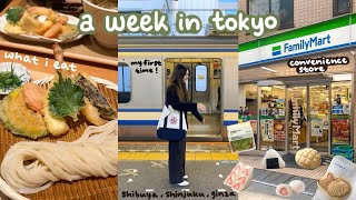 japan vlog 🍮 first week in tokyo what i eat udon tonkatsu cafes family mart exploring around [upl. by Luapnaej]