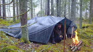 Tarp Camping in the Rain  Finding Fatwood  3 Days Bushcraft Trip [upl. by Perceval]