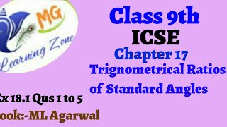 Class 9th ICSE Math Ch 18 Trignometrical Ratios of Standard Angles Ex 181 Qus 1 to 5 [upl. by Nekciv476]