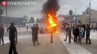 Car set on fire during riots in Sunderland [upl. by Alyl194]