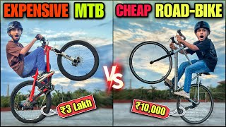 MTB VS ROAD BIKE  Epic Stunt Challenge [upl. by Adnohsek]