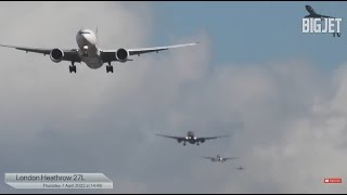 27L Overhead Arrivals at very windy London Heathrow Airport [upl. by Etnecniv]