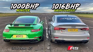 STREET KINGS EUROPES FASTEST 1016BHP RS3 vs 1000BHP TURBO S [upl. by Beetner]