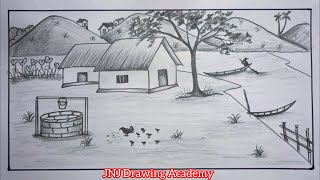 How to draw village scenery with pencil  Prakritik drisso art  prakrutik drawing  গ্রামের দৃশ্য [upl. by Brandwein877]