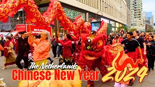 🧧2024 Chinese New Year Celebration  Festive Lion amp Dragon Dance Parade  Chinatown The Hague 🇳🇱 [upl. by Eki960]