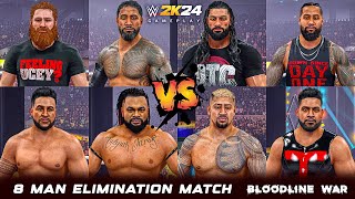 All Bloodline Members in an 8 Man Elimination Match WWE 2K24 Gameplay [upl. by Weisberg]