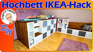 Individuelles DIY Hochbett mit IKEA Kallax versteckte Höhle  Kreative IKEAHack Ideen  IngosTipps [upl. by Ellerahs]