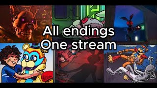 FNAF SECURITY BREACH ALL ENDINGS IN ONE STREAM [upl. by Alphard]