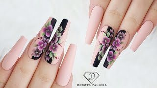 Autumn nail art with one stroke flowers using acrylic paints [upl. by Yras]