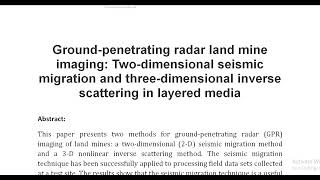 Ground penetrating radar land mine imaging Two dimensional seismic migration and three dimensional i [upl. by Eelnayr692]