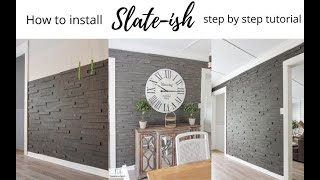 How to install Slateish for an accent wall CUT IT WITH A WOOD SAW [upl. by Einot]