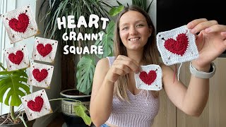 ❤️ CROCHET GRANNY HEART SQUARE  stepbystep easy beginner tutorial ❤️ [upl. by Novahc]