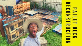 HOW TO LEVEL PALLET DECK REDOING FLOORING FOR DIY BACKYARD PALLET DECK [upl. by Acined]