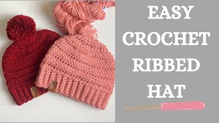 Easy Ribbed Crochet Hat [upl. by Beeson]