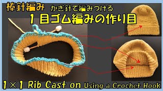 【棒針編み🧶】かぎ針で編みつける1目ゴム編みの作り目 1×1 Rib Cast On Using a Crochet Hook [upl. by Annaxor607]