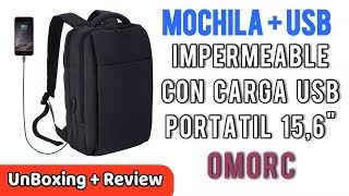 OMorc Mochila Ordenador Portatil 156 Pulgadas Impermeable con Conector Externo USB  Review Español [upl. by Aleina]