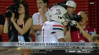 Arizonas Tacario Davis named Big 12 Defensive Player of the Week [upl. by Arlinda]