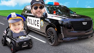 Chris rides on toy police car  Kids stories about good behavior and rules [upl. by Magda]