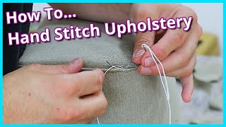 HOW TO HAND STITCH UPHOLSTERY  REUPHOLSTERING A FOOTSTOOL CORNERS  FaceliftInteriors [upl. by Baillie104]