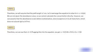 Calculate the concentration of the lycopene solution in the spectrophotometer cell before isomerizat [upl. by Aitret382]