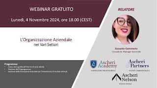 Webinar LOrganizzazione Aziendale nei Vari Settori [upl. by Bekelja]