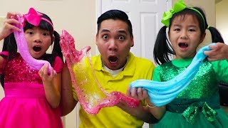 Jannie amp Emma Making Satisfying Slime w Funny Colored Surprise Balloons [upl. by Ruhtua]