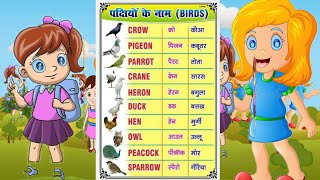 pakshiyon Ke Naam Hindi and English mein पक्षियों के नाम हिंदी एंड इंग्लिश में [upl. by Ardnama]