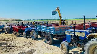 Swaraj Mahindra Sonalika Tractors Loading Sand by Jcb 3dx  Tractor Fully loaded trolley  Ep 71 [upl. by Ahsikit]