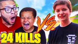 MY LITTLE BROTHER BREAKS HIS PERSONAL RECORD KILLS 24 KILLS CALLS OUT FaZe H1ghSky1 FORTNITE BR [upl. by Nyral]