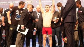 TEMPERS FLAIR   JOE GALLAGHER amp SHANE McGUIGAN ALMOST COME TO BLOWS  WEIGH IN  QUIGG v FRAMPTON [upl. by Aicad]