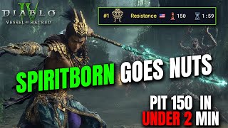 PIT 150 IN UNDER 2 MIN SPIRITBORN GOES NUTS Diablo 4 Vessel of Hatred [upl. by Hogarth426]