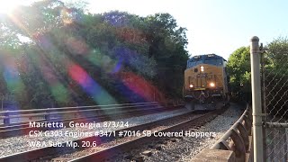 CSX G303 Engines 3471 7016 SB Covered Hoppers Marietta Georgia 8324 [upl. by Dorinda644]