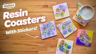 Making Resin Coasters with Stickers My first attempt [upl. by Talanian]